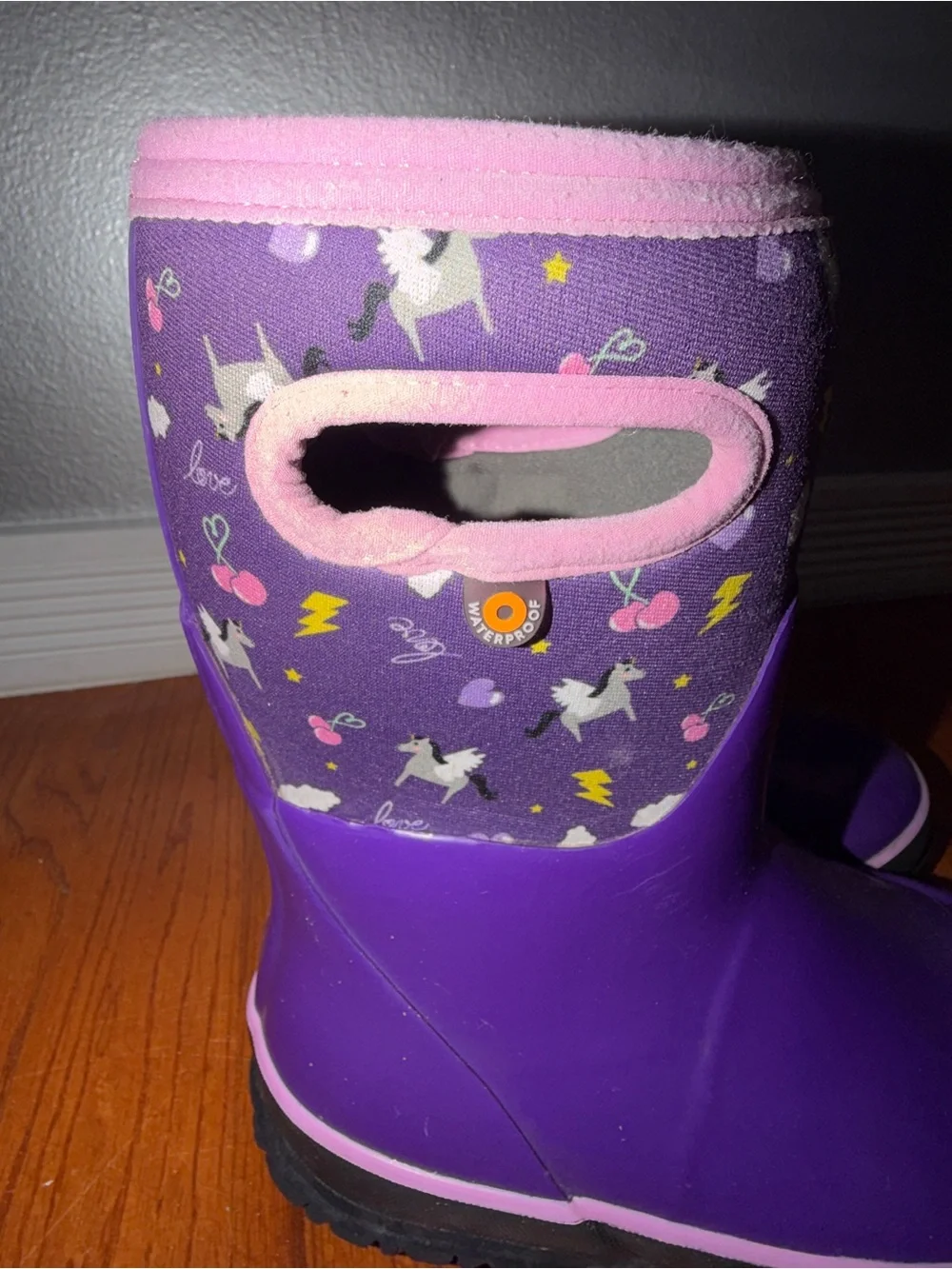 BOGS Kids Waterproof Insulated Rain Boots Purple Unicorn -22°F Girls Boots 12 13